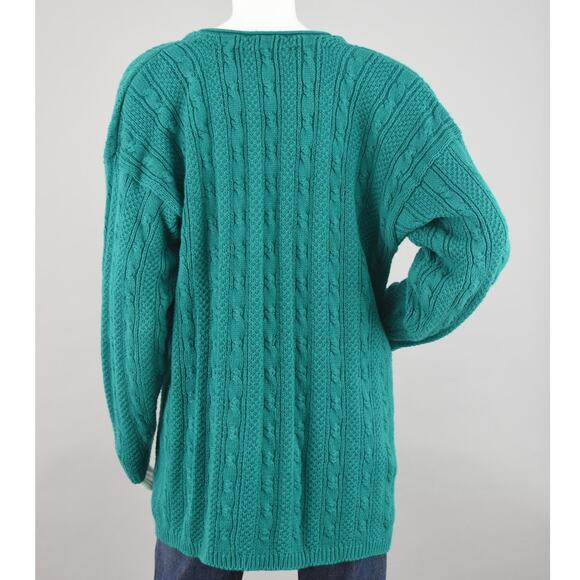 Karen Scott Vintage 80s Green Chunky Knit Long Length Cardigan Women's Large - Picture 8 of 10